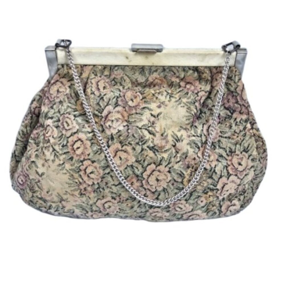 Vintage granny style carpet tapestry floral print purse bag - Picture 4 of 7